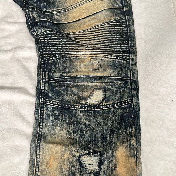 NWT Access Apparel Men's Vintage Distressed Blue and Tan Jeans! Size 46 - Picture 4 of 5
